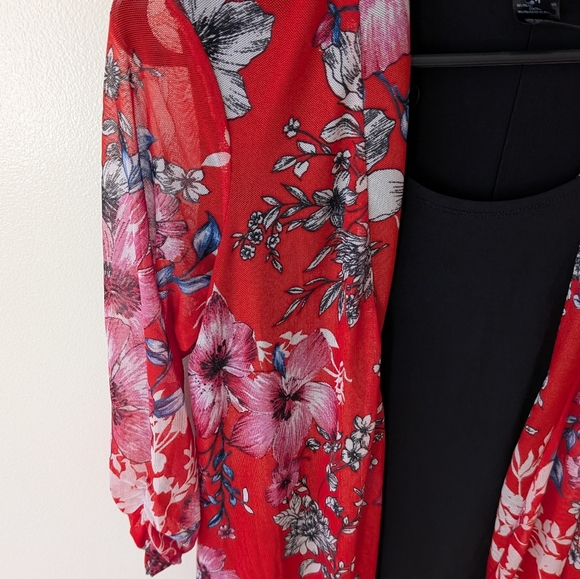 Stella and Julie black and red dress with sheer floral attached cardigan - Picture 2 of 11
